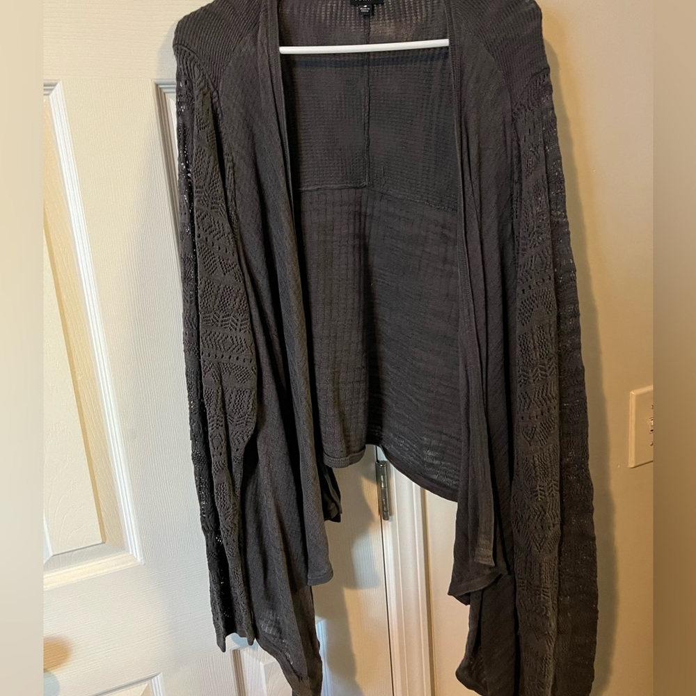 Dark grey drape front cardigan